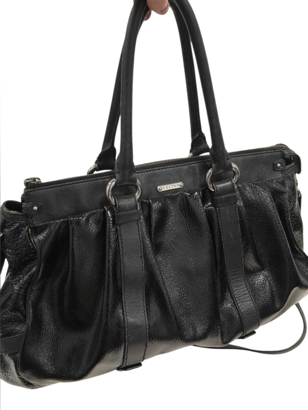 Celine Patent Leather Ruched  Shoulder Bag